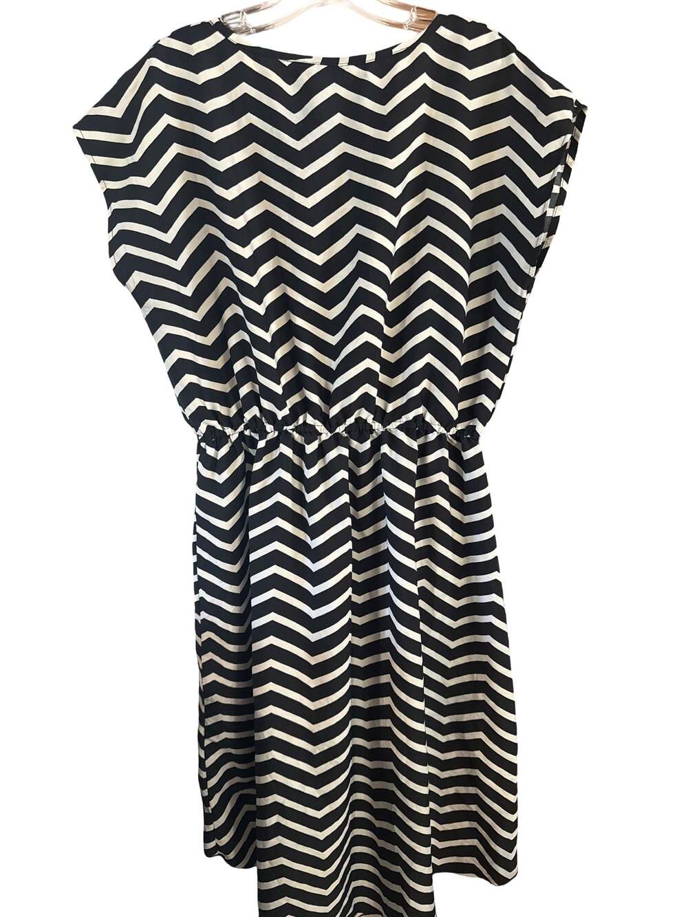 Bloom Black and White Chevron Short Sleeve Drawstring High Low Dress Size L